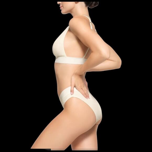 EUC SKIMS Cotton Ribbed Plunge Bralette in Bone Size Large - Picture 5 of 12